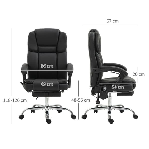 Rootz Justerbar kontorstol - Massagestol - Ergonomisk stol - Varme & massagefunktion - Faux læder - 66 cm x 67 cm x 118-126 cm, sort