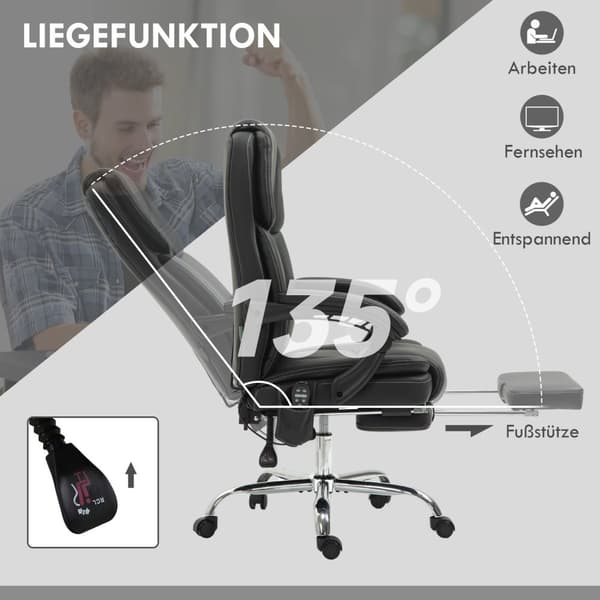 Rootz Justerbar kontorstol - Massagestol - Ergonomisk stol - Varme & massagefunktion - Faux læder - 66 cm x 67 cm x 118-126 cm, sort
