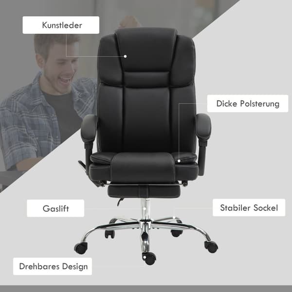 Rootz Justerbar kontorstol - Massagestol - Ergonomisk stol - Varme & massagefunktion - Faux læder - 66 cm x 67 cm x 118-126 cm, sort