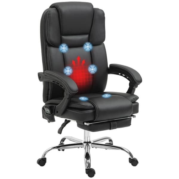Rootz Justerbar kontorstol - Massagestol - Ergonomisk stol - Varme & massagefunktion - Faux læder - 66 cm x 67 cm x 118-126 cm, sort