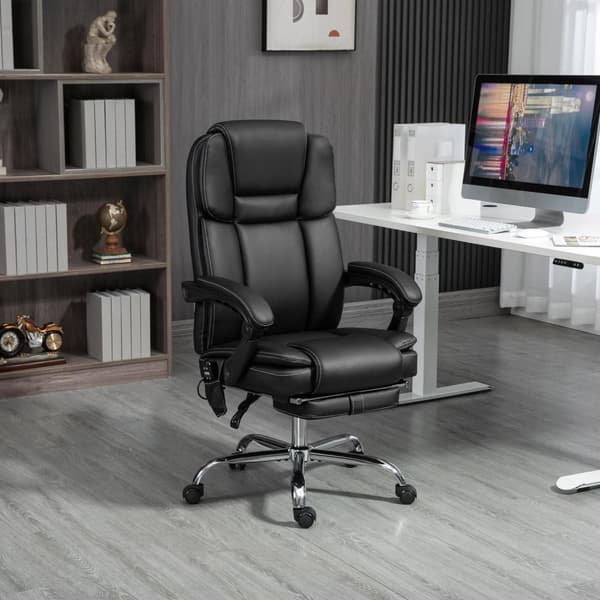 Rootz Justerbar kontorstol - Massagestol - Ergonomisk stol - Varme & massagefunktion - Faux læder - 66 cm x 67 cm x 118-126 cm, sort
