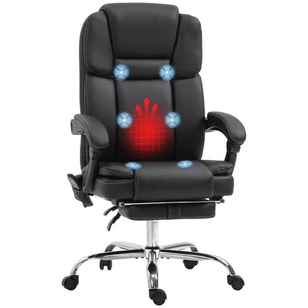 Rootz Justerbar kontorstol - Massagestol - Ergonomisk stol - Varme & massagefunktion - Faux læder - 66 cm x 67 cm x 118-126 cm, sort