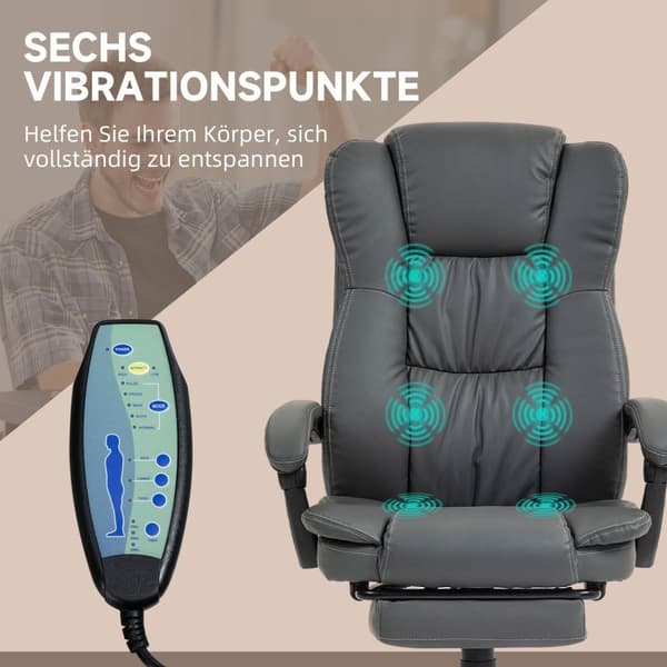 Rootz Justerbar drejestol - Kontorstol - Ergonomisk hvilestol - Massagefunktion - Faux læder - 68,5x68,5x113-121cm