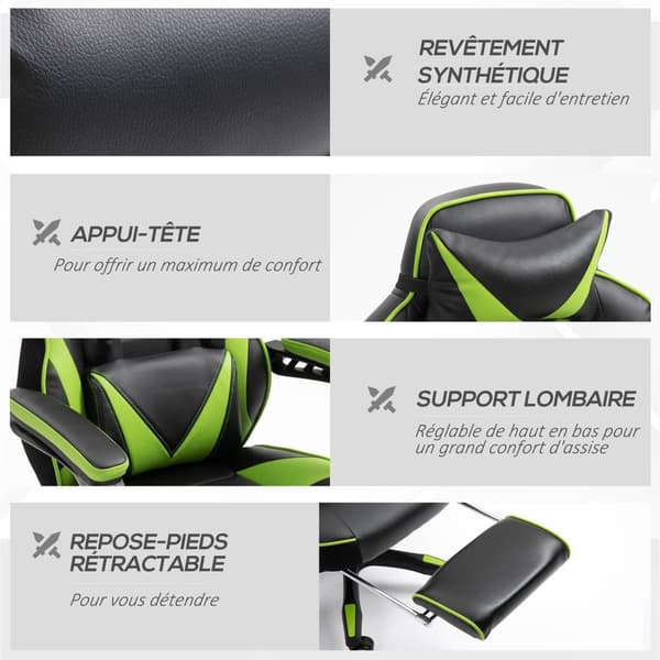 Rootz Ergonomic Gaming Office Chair - Drejestol - Justerbar stol - Fodstøtte og pude support - 65L x 70W x 118,5-128,5h cm
