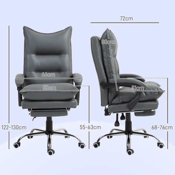 Rootz Ergonomic Office Chair - Justerbar skrivbordsstol - Bekvämt arbetssittning - Faux läder - 66L x 72W x 122-130H cm