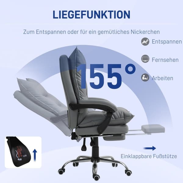 Rootz Ergonomic Office Chair - Justerbar skrivbordsstol - Bekvämt arbetssittning - Faux läder - 66L x 72W x 122-130H cm