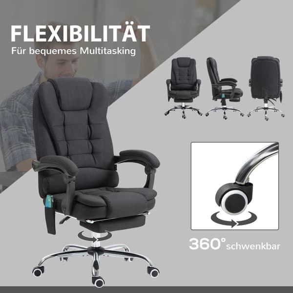 Rootz Ergonomic Office -tuoli - Työpöytätuoli - Hieronta nojatuoli - Full Recline & Heat - 65W x 138d x 98-104H cm