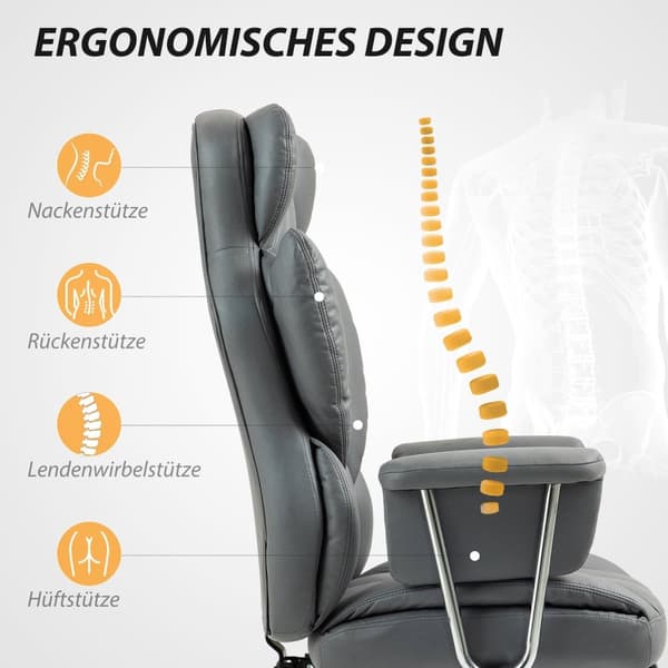 Rootz ergonomisk kontorstol - drejelig stol - justerbar computerstol - med fodstøtte og tilt - 74 cm x 65 cm x 120-128 cm