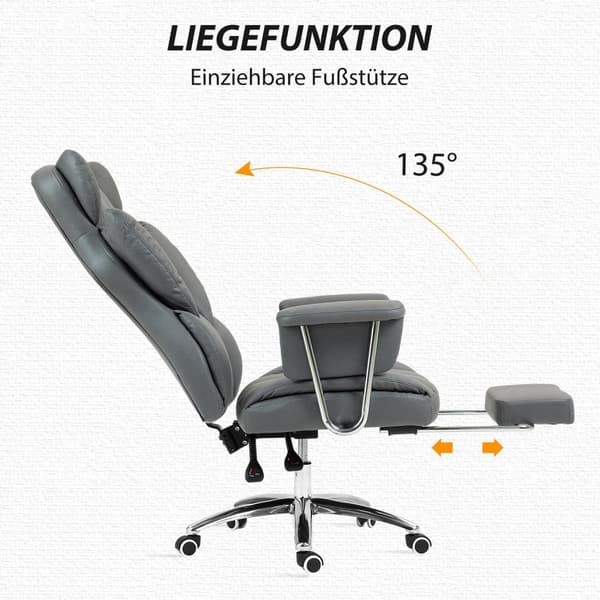 Rootz ergonomisk kontorstol - drejelig stol - justerbar computerstol - med fodstøtte og tilt - 74 cm x 65 cm x 120-128 cm