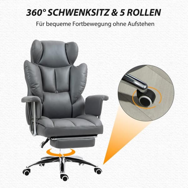 Rootz ergonomisk kontorstol - drejelig stol - justerbar computerstol - med fodstøtte og tilt - 74 cm x 65 cm x 120-128 cm