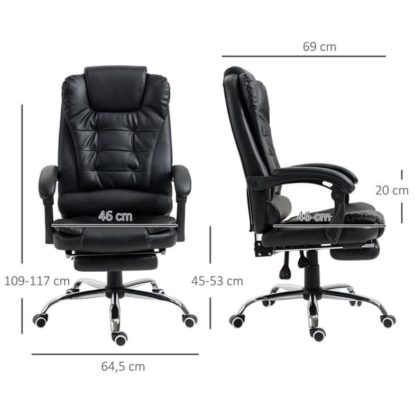 Rootz Executive Office -ordförande - Ergonomisk ordförande - Recining Seat - Comfort Tilt -funktion - 64,5 cm x 69 cm x 117 cm - Svart