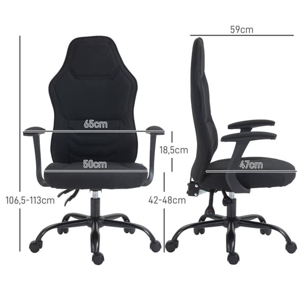 Rootz Gaming Office Chair With Wheels - Ergonomic Seat - Strik tekstur - Højdejusterbar - 65L x 59W x 106,5-113h cm