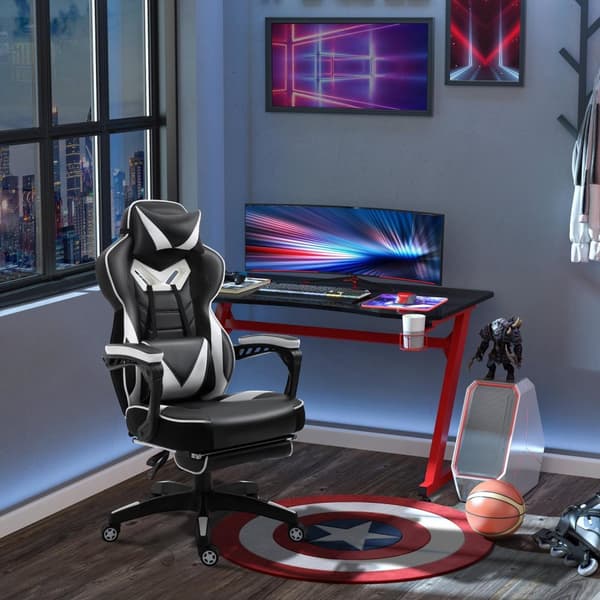 Rootz Gaming Stol - Racingstol - Ergonomisk sæde - Beklædningskomfort - 65 cm x 70 cm x 118,5-126,5 cm - Justerbar fodstøtte & 360 ° drejning