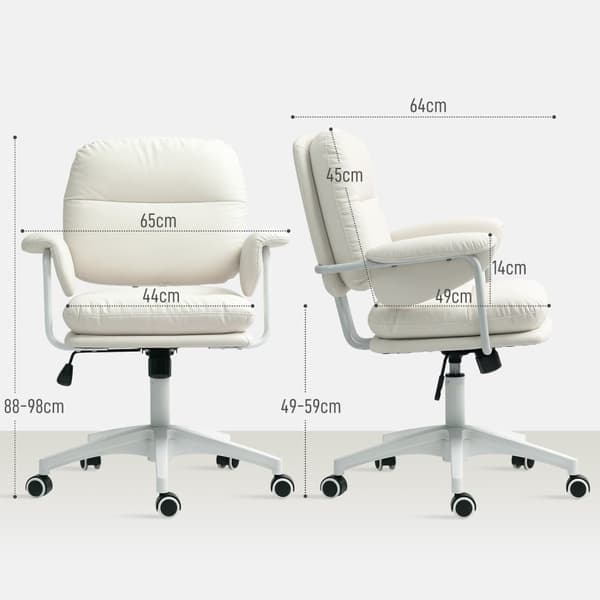 Rootz höjdjusterbar skrivbordsstol - svängstol - kontorsstol - ergonomisk komfort - 65 cm x 64 cm x 88-98 cm, vit, faux läder