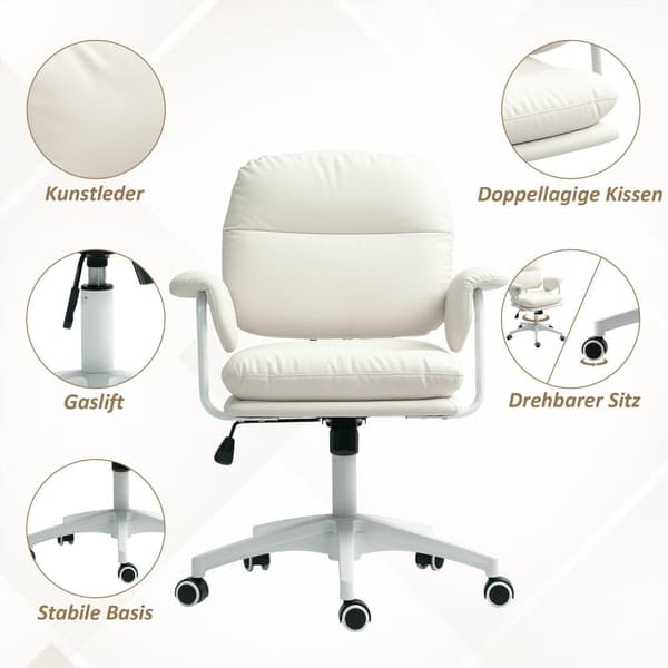 Rootz höjdjusterbar skrivbordsstol - svängstol - kontorsstol - ergonomisk komfort - 65 cm x 64 cm x 88-98 cm, vit, faux läder