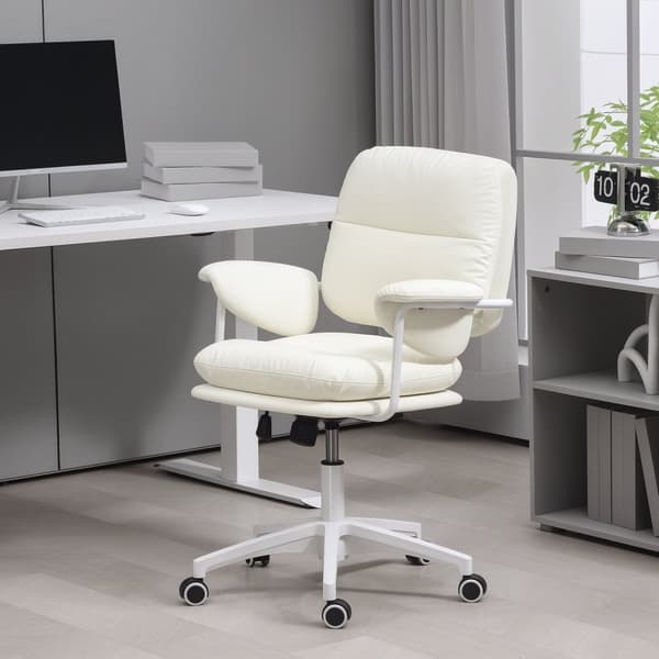 Rootz höjdjusterbar skrivbordsstol - svängstol - kontorsstol - ergonomisk komfort - 65 cm x 64 cm x 88-98 cm, vit, faux läder