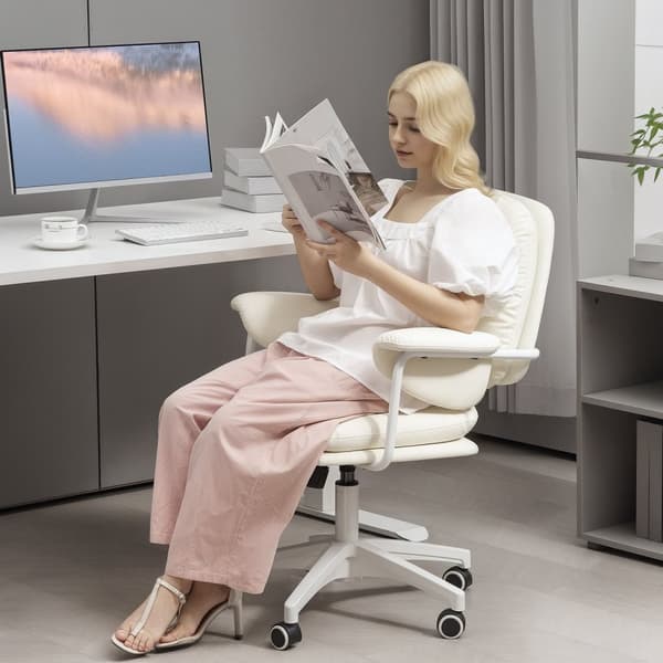 Rootz höjdjusterbar skrivbordsstol - svängstol - kontorsstol - ergonomisk komfort - 65 cm x 64 cm x 88-98 cm, vit, faux läder