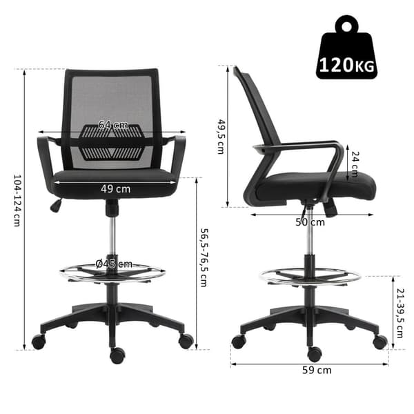 Rootz High -Back Office Stol - Ergonomisk drejestol - Højdejusterbar stol - Åndbar net - 64L x 59W x 104-124h cm