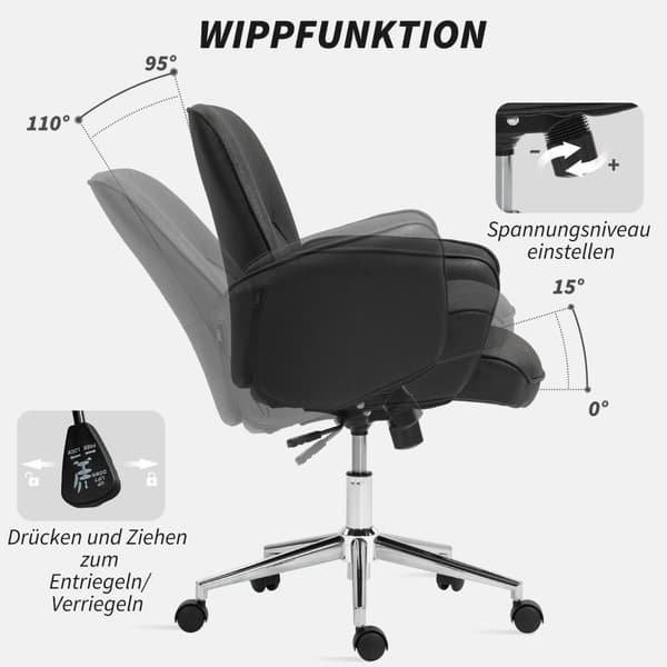 Rootz Office -tuoli - Ergonominen työpöytätuoli - hengittävä istuimet - Korkeus säädettävä mukavuuteen - 67 cm x 69 cm x 92-102 cm - musta
