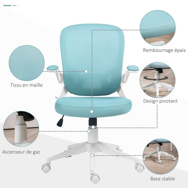 Rootz Office Chair - Ergonomic Desk Stol - Justerbar svängbar stol - fällbara armstöd - 59 cm x 58 cm x 96-106 cm - Blue Mesh