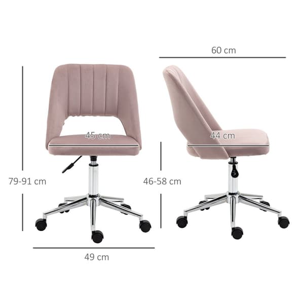 Rootz Office Stol - Ergonomisk drejestol - Rotatabelt sæde - Velvet Comfort - 49 cm x 60 cm x 79-91 cm - Pink
