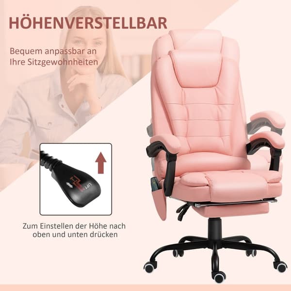 Rootz Massage Office Chair - Recliner - Executive Chair - 7 Vibration Points - Faux Leather - 67 x 67 x 111-121cm - Pink