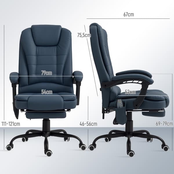 Rootz Massage Office Ordförande - Ergonomisk ordförande - Reclining Office Chair - 7 Vibrationspunkter - 67L X 67W X 111-121H CM - Upp till 120 kg