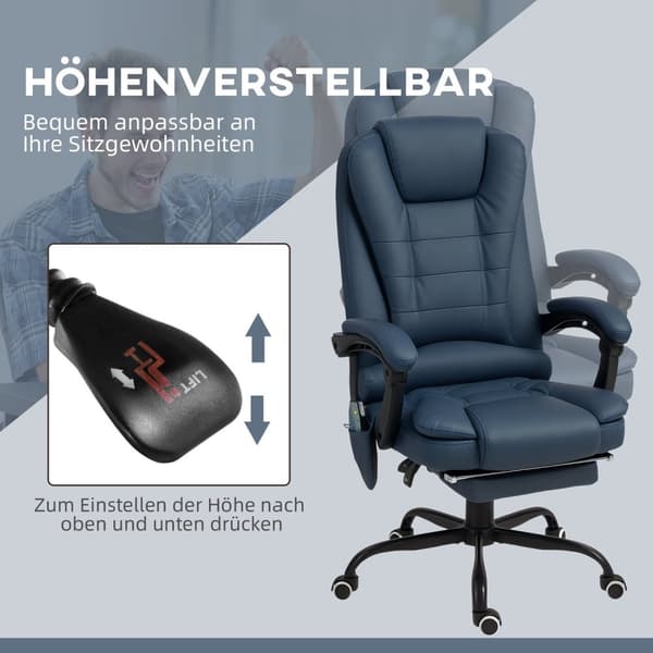Rootz Massage Office Ordförande - Ergonomisk ordförande - Reclining Office Chair - 7 Vibrationspunkter - 67L X 67W X 111-121H CM - Upp till 120 kg