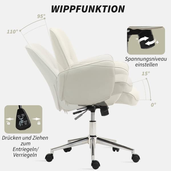 Rootz Office Chair - Desk Stol - Executive Seat - Höjd justerbar - 67 cm x 69 cm x 92-102cm - White