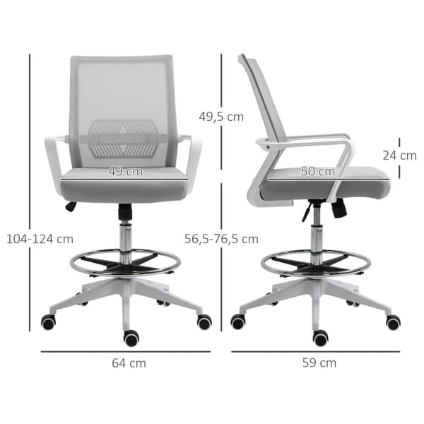 Rootzin toimistotuoli - Ergonominen työpöytätuoli - kääntyvä työtuoli - hengittävä verkko - 64L x 59W x 104-124H CM - Säädettävä 360 ° liikkuvuus
