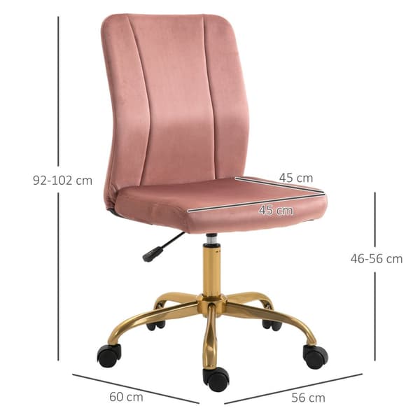 Rootzin toimistotuoli - ergonominen tuoli - pyörivä työpöytä - Velvet Comfort - 56cm x 60 cm x 92-102 cm - vaaleanpunainen ja kulta