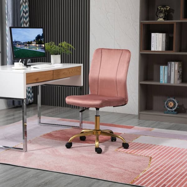 Rootzin toimistotuoli - ergonominen tuoli - pyörivä työpöytä - Velvet Comfort - 56cm x 60 cm x 92-102 cm - vaaleanpunainen ja kulta