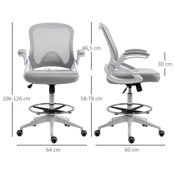 Rootz -kontorstol - Ergonomisk sæde - skrivebordsstol - Højdejusterbar fodstøtte - 64L x 60W x 106-126H cm - Grå og hvid