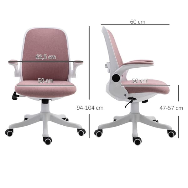 Rootz Pink Office -tuoli - Pöytätuoli - Ergonomiset istuimet - Säädettävä lannerangan tuki - 62,5 cm x 60cm x 94-104 cm
