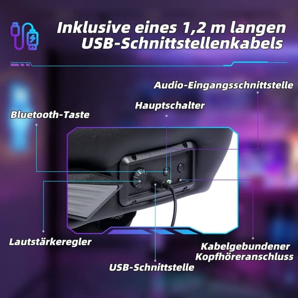 Rootz Rocking Gaming Stol med højttaler - Ergonomisk stol - Gamer -stol - Lumbar Support - 69 cm x 73 cm x 112-118 cm