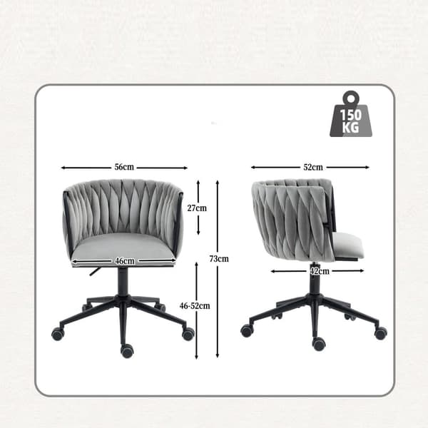 Rootz samettinen pehmeä toimistotuoli - ergonominen pöytätuoli - 360 ° pyörivä kääntyvä tuoli - korkeus säädettävä - 56 cm x 52 cm x 73cm