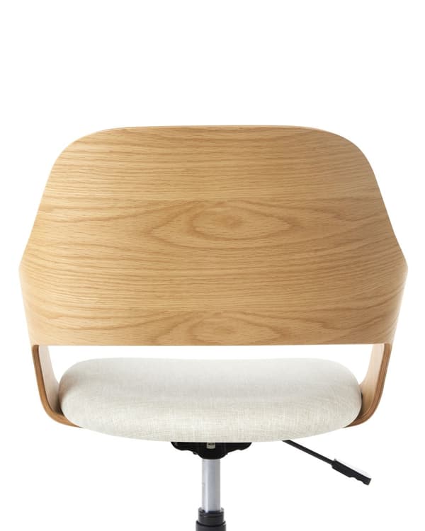 Kontorstol Lyst træ Lys beige Polyester Stol Justerbar højde Drejelige Metalben med hjul Kontorbordsstol