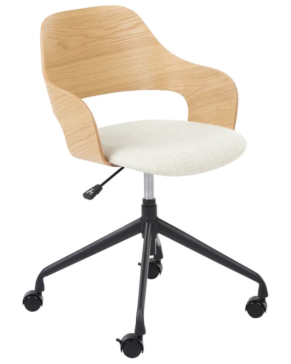 Kontorstol Lyst træ Lys beige Polyester Stol Justerbar højde Drejelige Metalben med hjul Kontorbordsstol