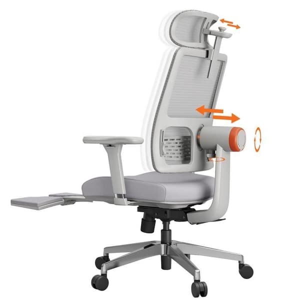NEWTRAL MagicH-BPro ergonomisk stol med fotstöd, automatiskt efterföljande ryggstöd Nackstöd, adaptivt nedre ryggstöd