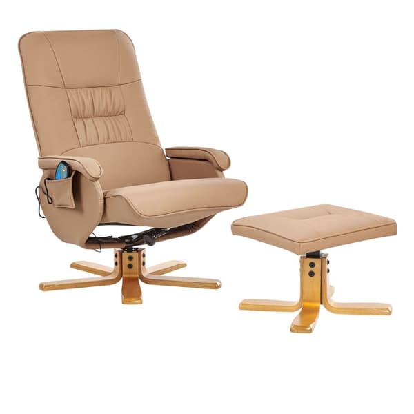 Hvilestol Lys Brun med Fotstøtte Kunstskinn Polstret Treramme Svingbar Justerbar Oppvarming Massasjefunksjon Retro Design