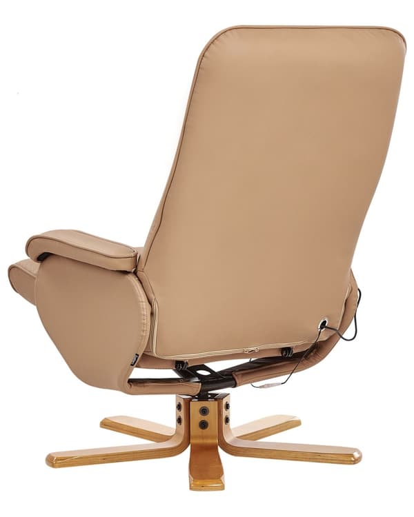 Hvilestol Lys Brun med Fotstøtte Kunstskinn Polstret Treramme Svingbar Justerbar Oppvarming Massasjefunksjon Retro Design
