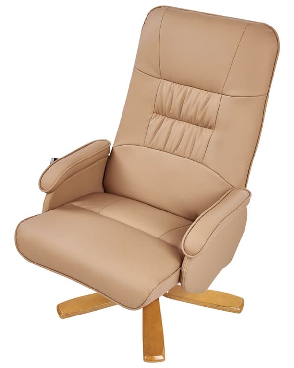 Hvilestol Lys Brun med Fotstøtte Kunstskinn Polstret Treramme Svingbar Justerbar Oppvarming Massasjefunksjon Retro Design