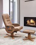 Miniatyrbilde 2 av 11: Hvilestol Lys Brun med Fotstøtte Kunstskinn Polstret Treramme Svingbar Justerbar Oppvarming Massasjefunksjon Retro Design