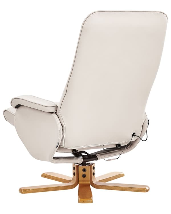 Hvilestol Lys Beige med Fotstøtte Kunstskinn Polstret Treramme Svingbar Justerbar Oppvarming Massasjefunksjon Retro Design