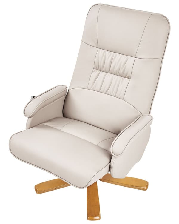 Hvilestol Lys Beige med Fotstøtte Kunstskinn Polstret Treramme Svingbar Justerbar Oppvarming Massasjefunksjon Retro Design