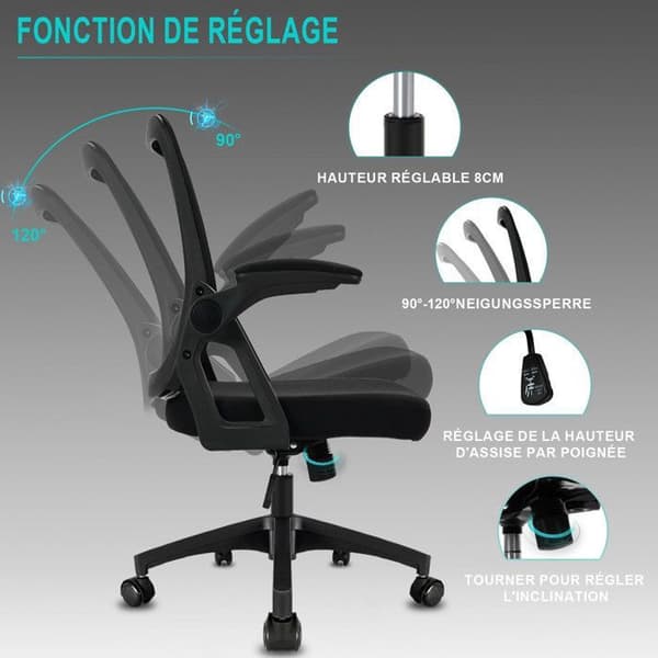Kontorsstol ergonomisk kontorsstol fjärilsryggstol med armstöd och lutningsfunktion 90°-120
