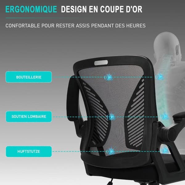 Kontorsstol ergonomisk kontorsstol fjärilsryggstol med armstöd och lutningsfunktion 90°-120