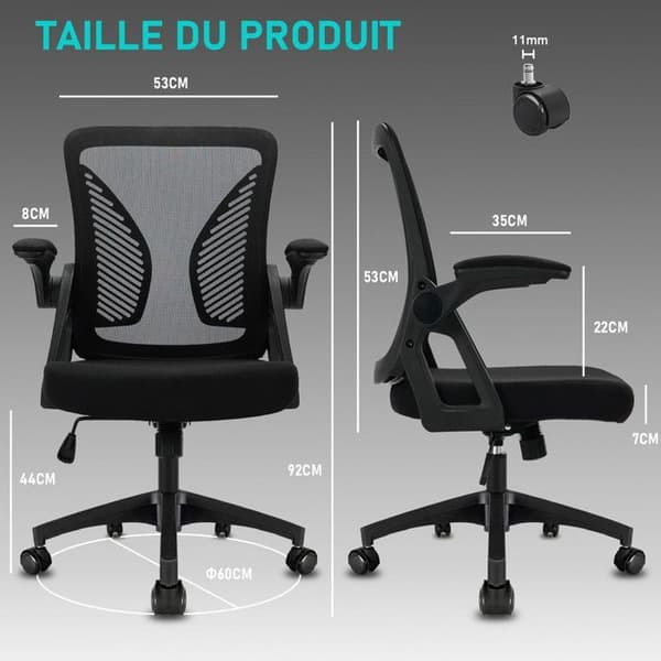 Kontorsstol ergonomisk kontorsstol fjärilsryggstol med armstöd och lutningsfunktion 90°-120