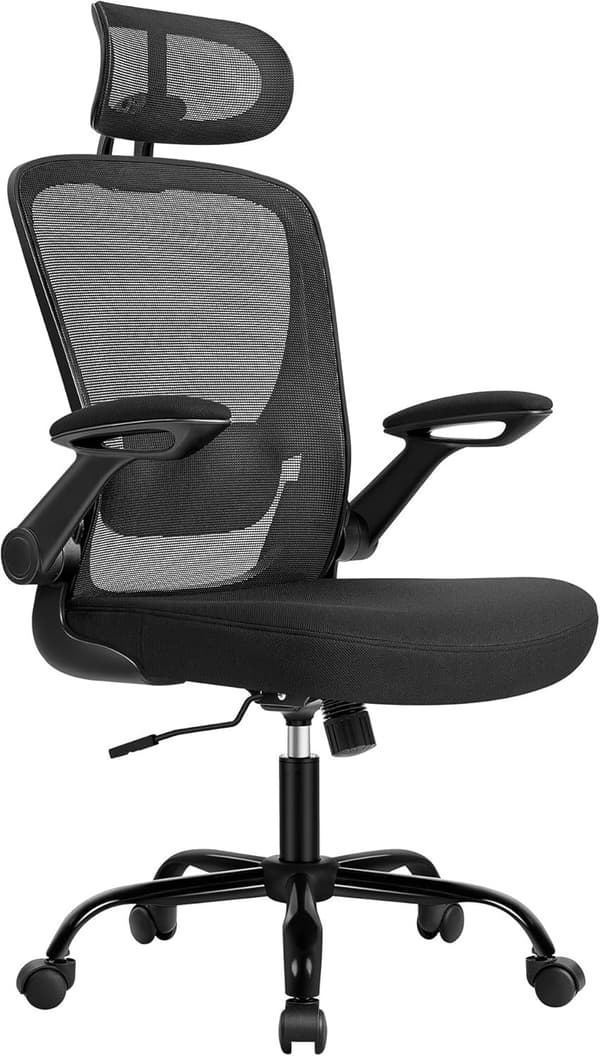Kontorstol Ergonomisk Skrivebordsstol Drejestol med Mesh Polstret Lændestøtte - Blæk Sort