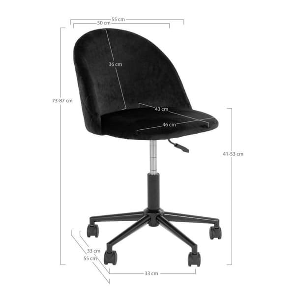 Rootz Geneve Office -tuoli - Velvet Office -tuoli - Työtuoli - Säädettävä korkeus - 55 cm x 55 cm x 73-87cm